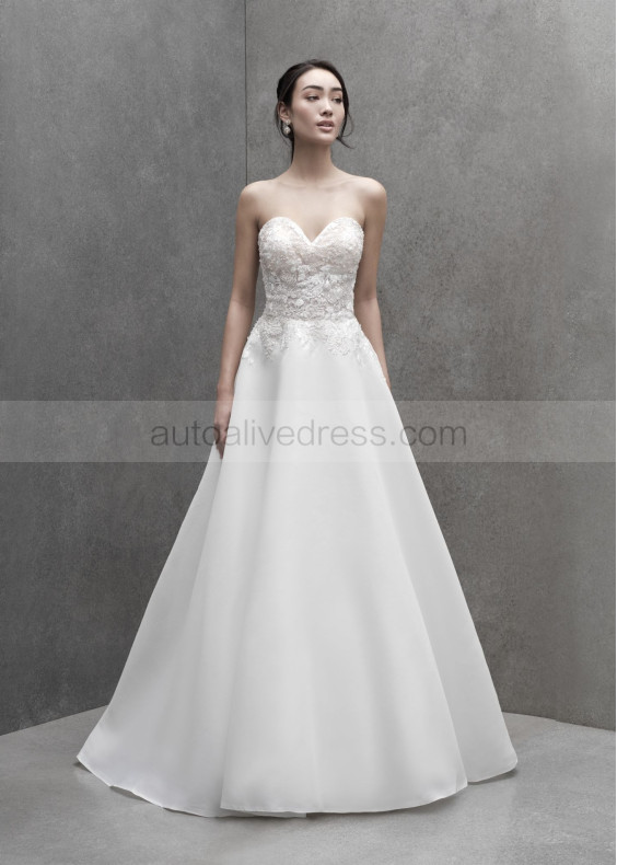 Sweetheart Neck Beaded Ivory Lace Organdy Wedding Dress